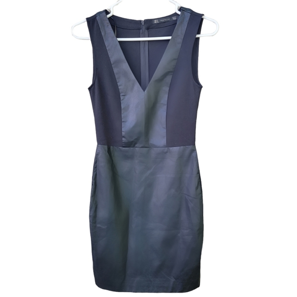 Zara Trafaluc Faux Leather Black Dress Size S Vegan Cocktail Dress